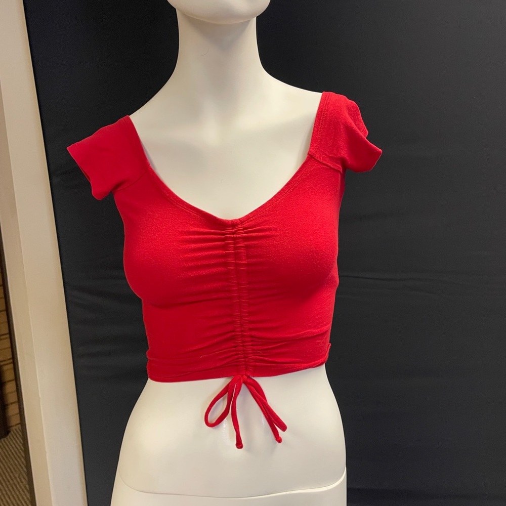 Hollister cropped off the shoulder tie front tee